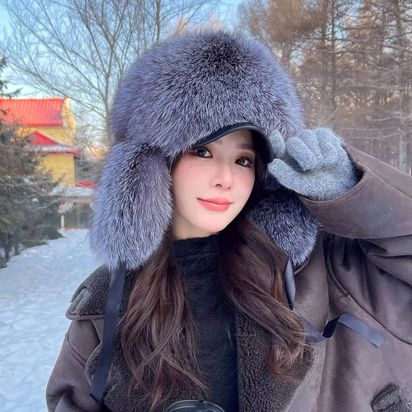 Winter Warmer Women's Real Fur Hat Outdoor Windproof Full Natural Fox Earflap Hat Fashion Thick Cold Weather Ushanka Fur Hat
