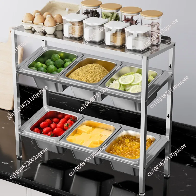 three-layer beveled storage board parts basin shelf milk tea shop jam box fruit powder grid seasoning grid with lid commercial