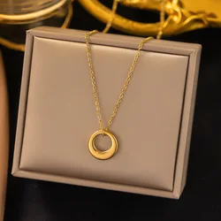 Fashion Geometric Circle Pendant Necklace For Women Girl Stainless Steel Minimalist Clavicle Chain Jewelry Birthday Gift New