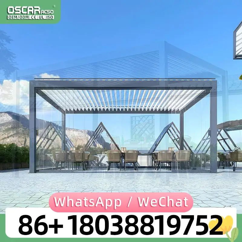 Custom Size Aluminum Pavilion Wholesale Electric Louver Roof For Outdoor Garden Patio Construction pergola