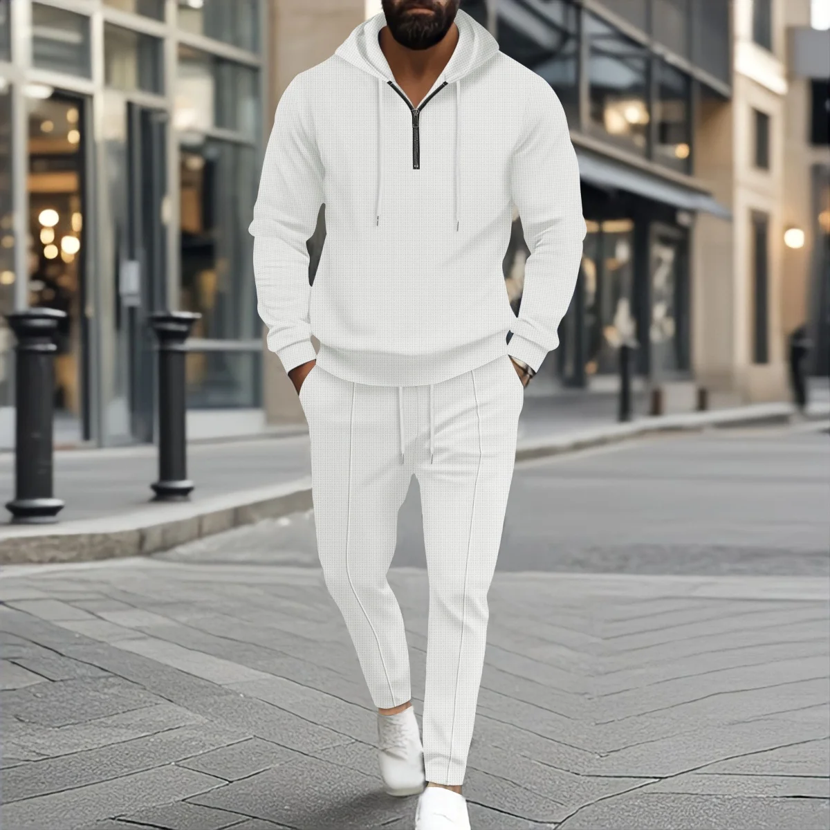 Men's new spring-autumn hooded short zippers casual long-sleeved long pants two-piece set, fashionable street sport top set