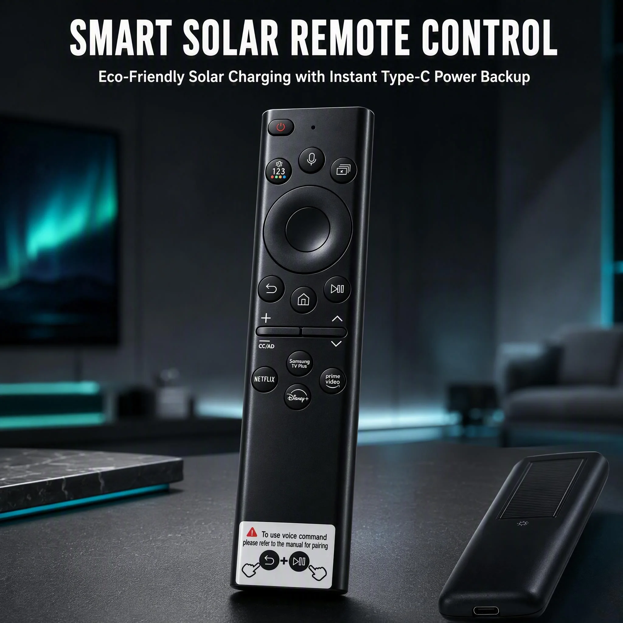 FAZV Solar Remote for 2020-2023 BN59-01385A Samsung Crystal UHD/QLED/Frame TV, TU8000 Q60T Q70T Q80T LS05 Series