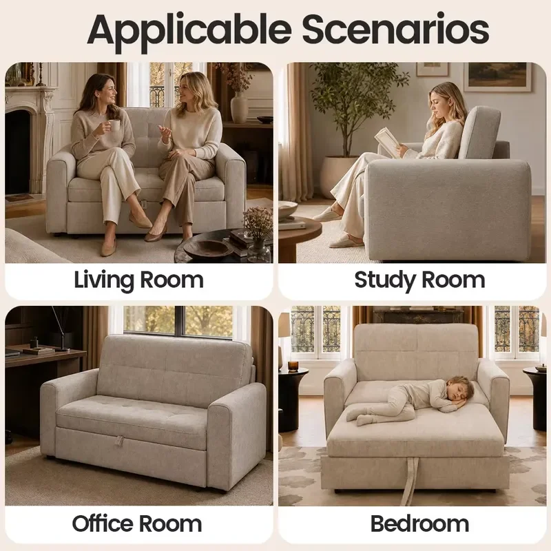 Modern Convertible Sofa Bed for Small Spaces Foldable Fabric Couch for Living Room Bedroom Multifunctional Sleeper Furniture