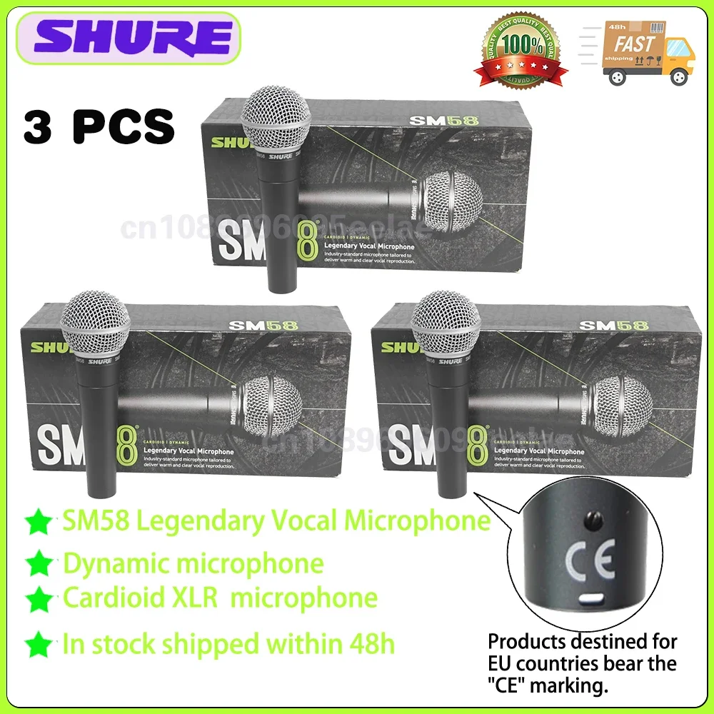 3 PCS Wholesale Shure SM58 Vocal Microphone Cardioid Dynamic Hand-held Mic Stage Performance Guitar Studio Singing Home KTV Mic