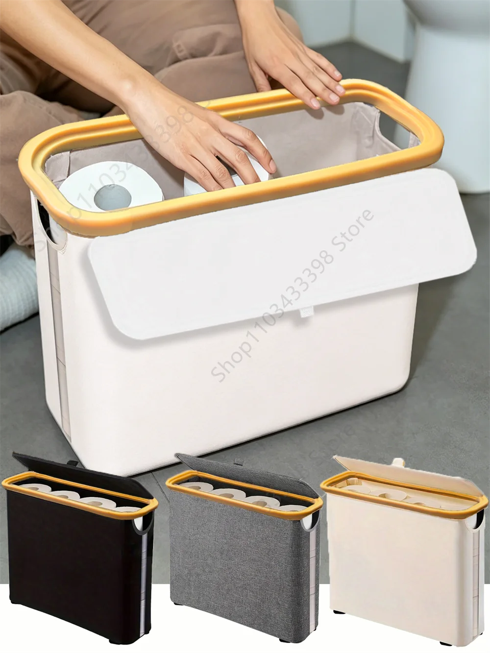 Toilet Paper Storage Basket with Transparent Window and Lid Paper Toys Laundry Storage Organizers for Bathroom Accessories