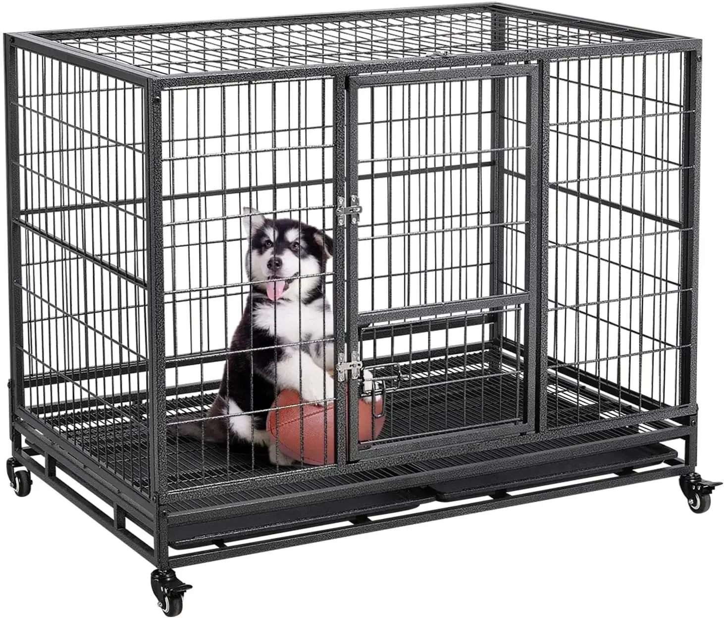 Dog Crate 43-inch Heavy Duty Metal Dog Cage Collapsible Open Top Pet Kennel w/Double Doors