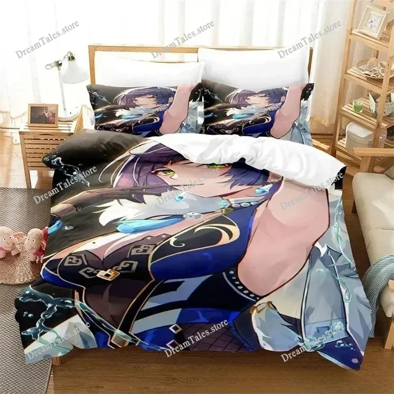 

Anime Game Yelan Genshin Impact Bedding Sets Exquisite Bed Supplies Set Duvet Cover Bed Comforter Set Luxury Birthday Gift