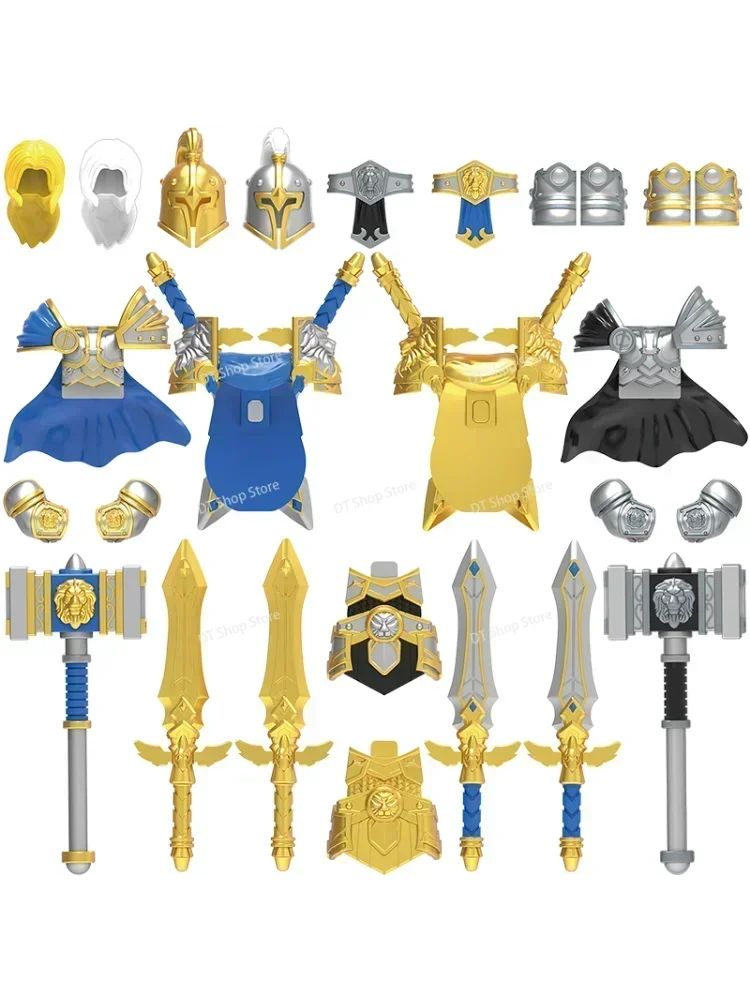Soldats Stormwind médiévaux, blocs de construction de chevaliers dorés, accessoires, casque, armure, armes épée, figurines d'action, jouets pour enfants, cadeaux