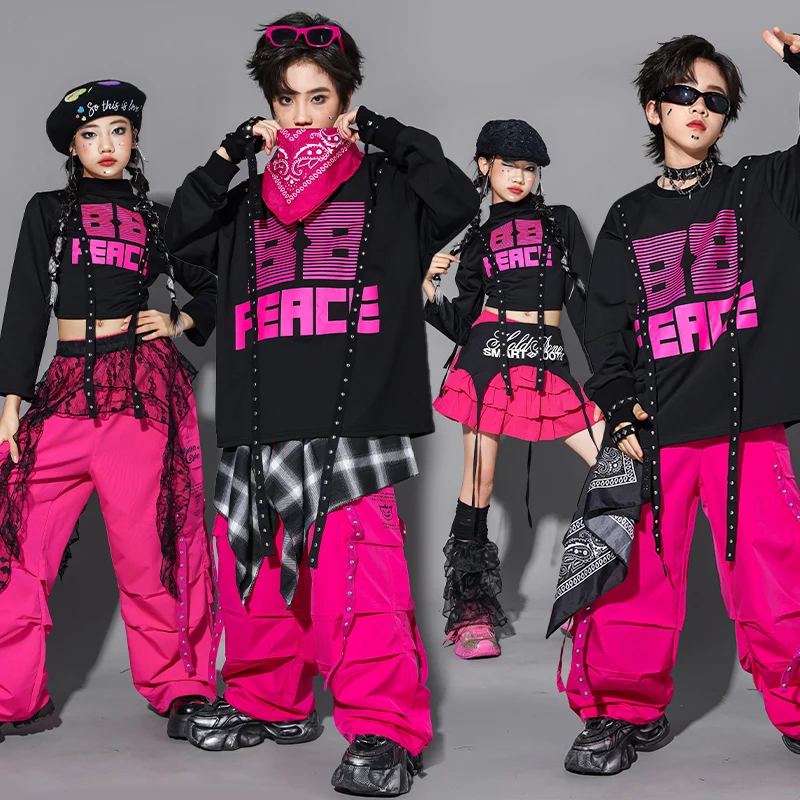 Kinderen Street Dance Prestaties Kostuum Meisjes Jazz Mode Kleding Kid Hip Hop Show Outfit Zwart Tops Shuffle Broek AMY2843