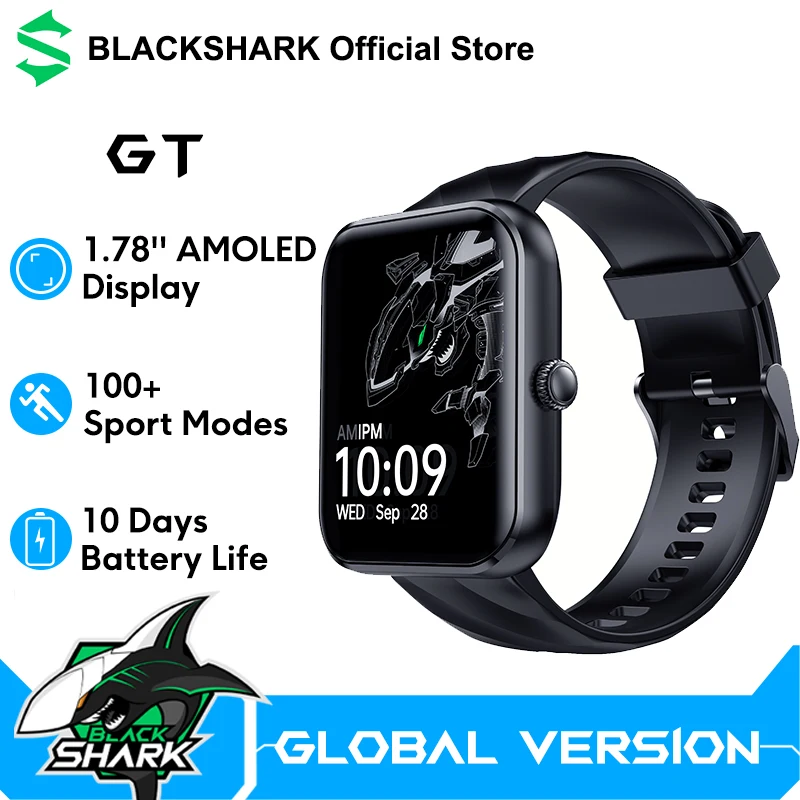 النسخة العالمية Black Shark GT Smartwatch 1.78 بوصة AMOLED عرض 10 أيام عمر البطارية ساعة ذكية 100+ أوضاع رياضية IP68 مقاومة للماء