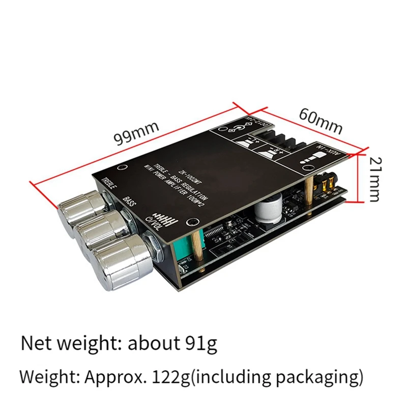 Bluetooth Power Amplifier Board Kit com proteção contra curto-circuito para Sound Box, 100W Canal, ZK-1002MT 5.0, Peças