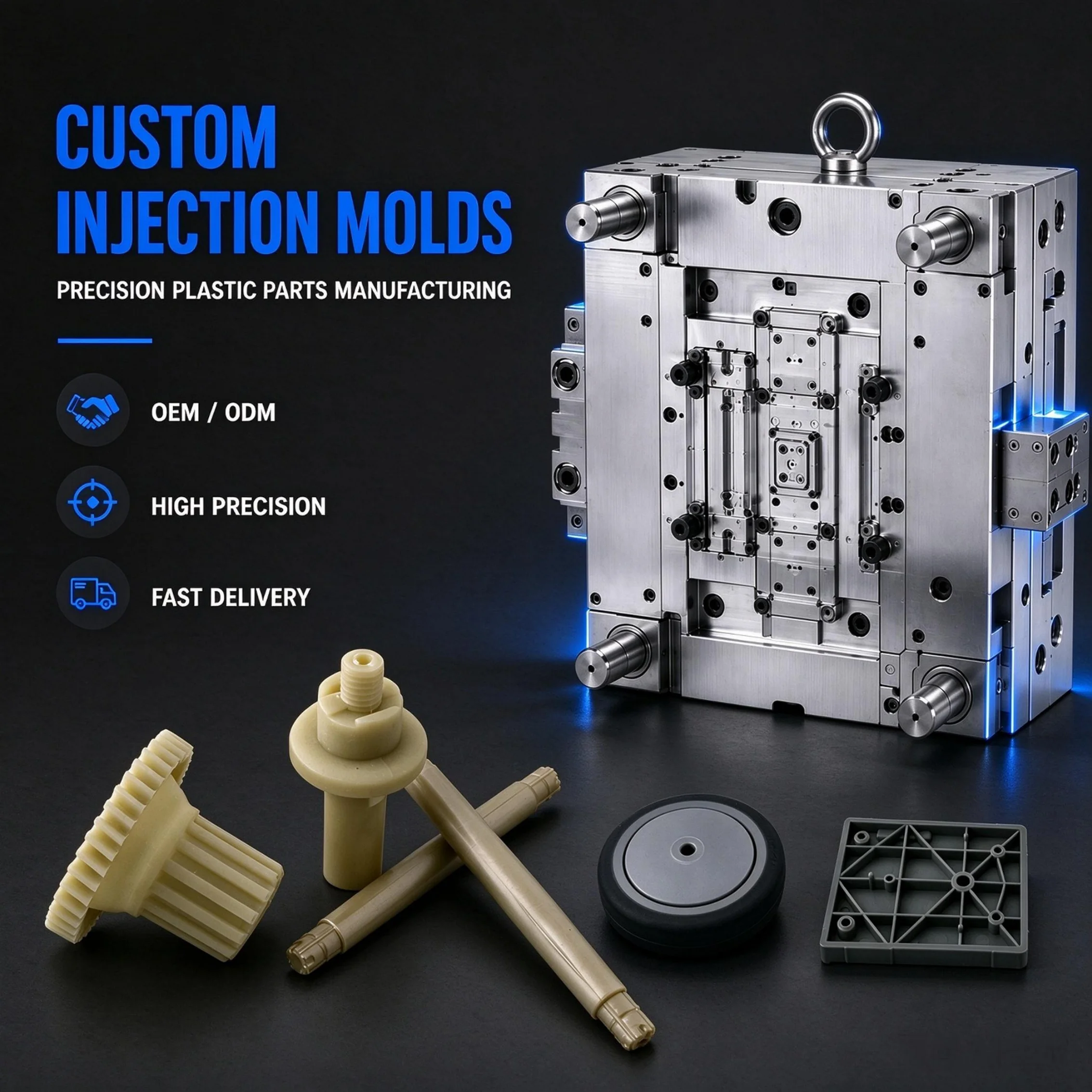 Plastic Injection Mold Injection Molding Service Mold Design For Automotive Parts H13 S136 Steel ABS PA66 0.01mm Precision OEM