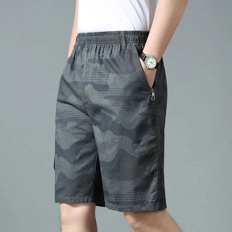

Men's Plaid Cotton Cargo Shorts Elastic Waist Knee Length Shorts with Zipper Pockets Casual Summer Bot