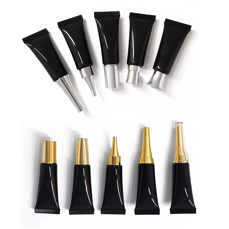 100pcs 10ML Empty Eye Cream Cosmetic Tubes Black Squeeze Soft Container Gold Screw Lid Unguent Bottle Black Golden Caps