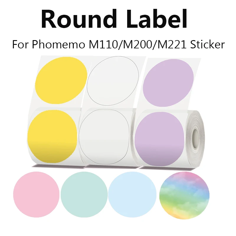 Round Circle Etiquetas auto-adesivas para Phomemo, Label Maker, DIY Barcode Label, M110, M110S, M120, M200, M220, 50mm, 1Pc