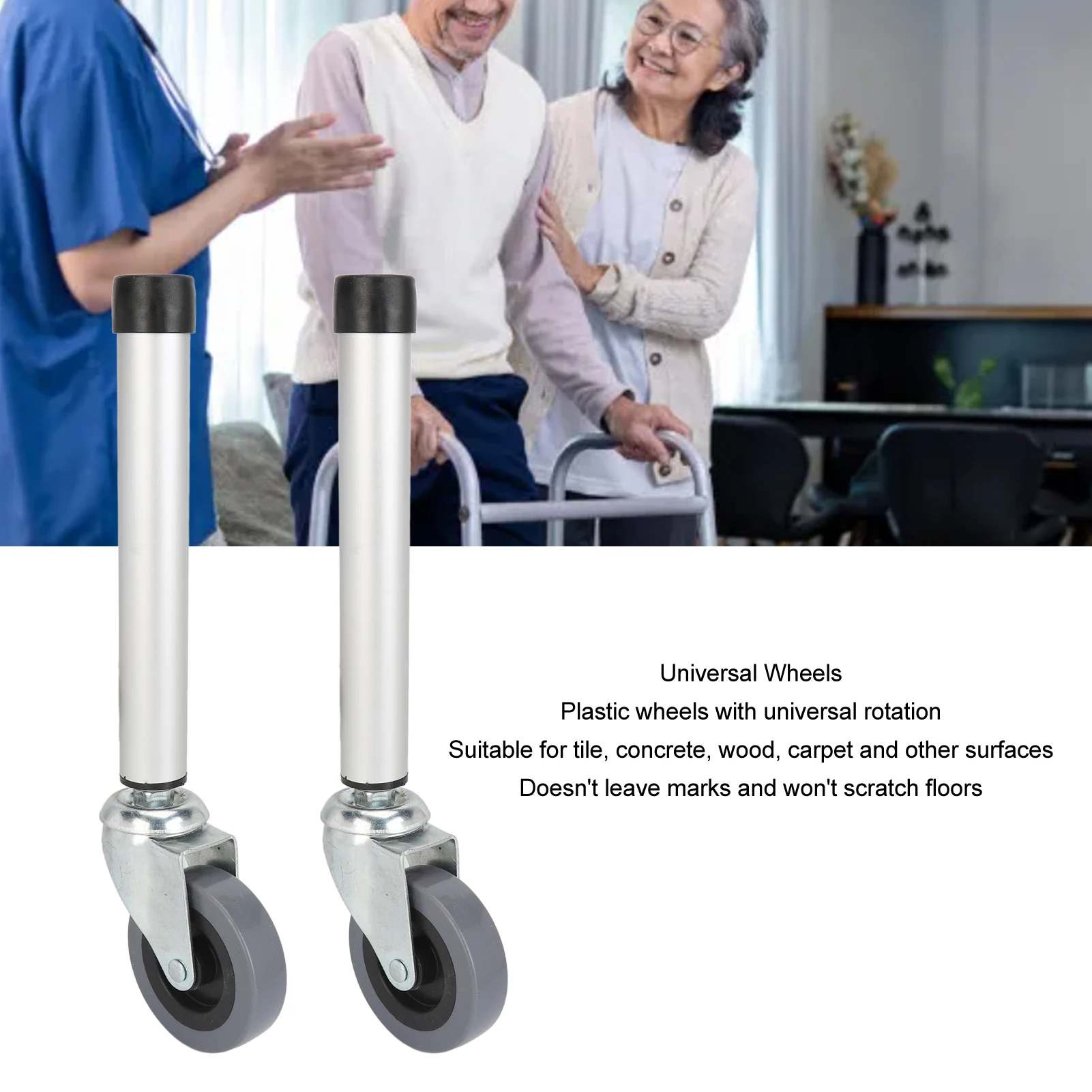 Walker Wheels Universal Rotating Adjustable Height Replacement Seniors Walker Front Caster for Elderly 2pcs