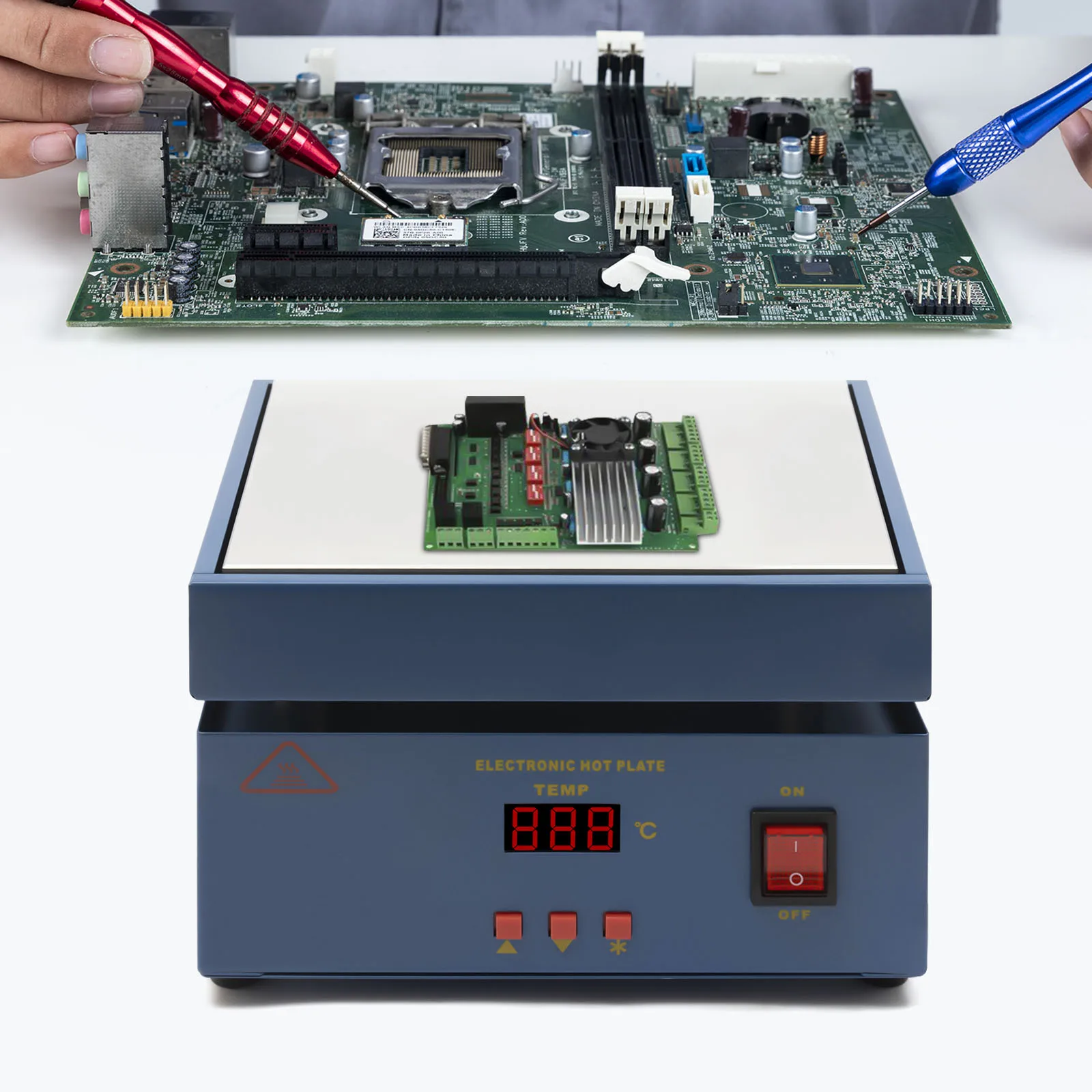 800W Microcomputer Electric Hot Plate Digital Display Preheat Soldering Station Lab Welder Hot Plate Rework Heater 20*20*20cm