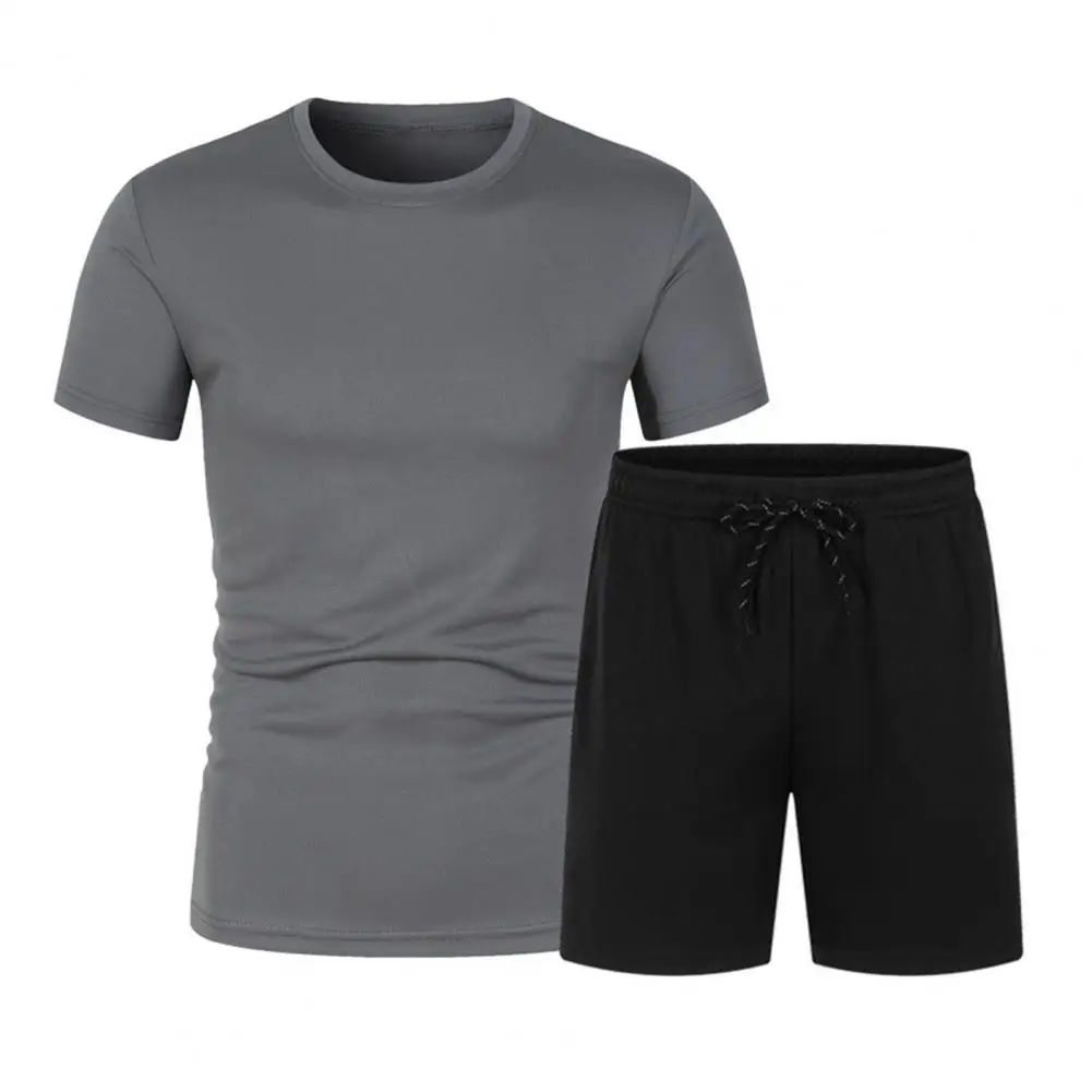 Set di abbigliamento sportivo in tinta unita Set di abiti Casual estivi da uomo o-collo t-shirt a maniche corte con pantaloncini elastici in vita con coulisse