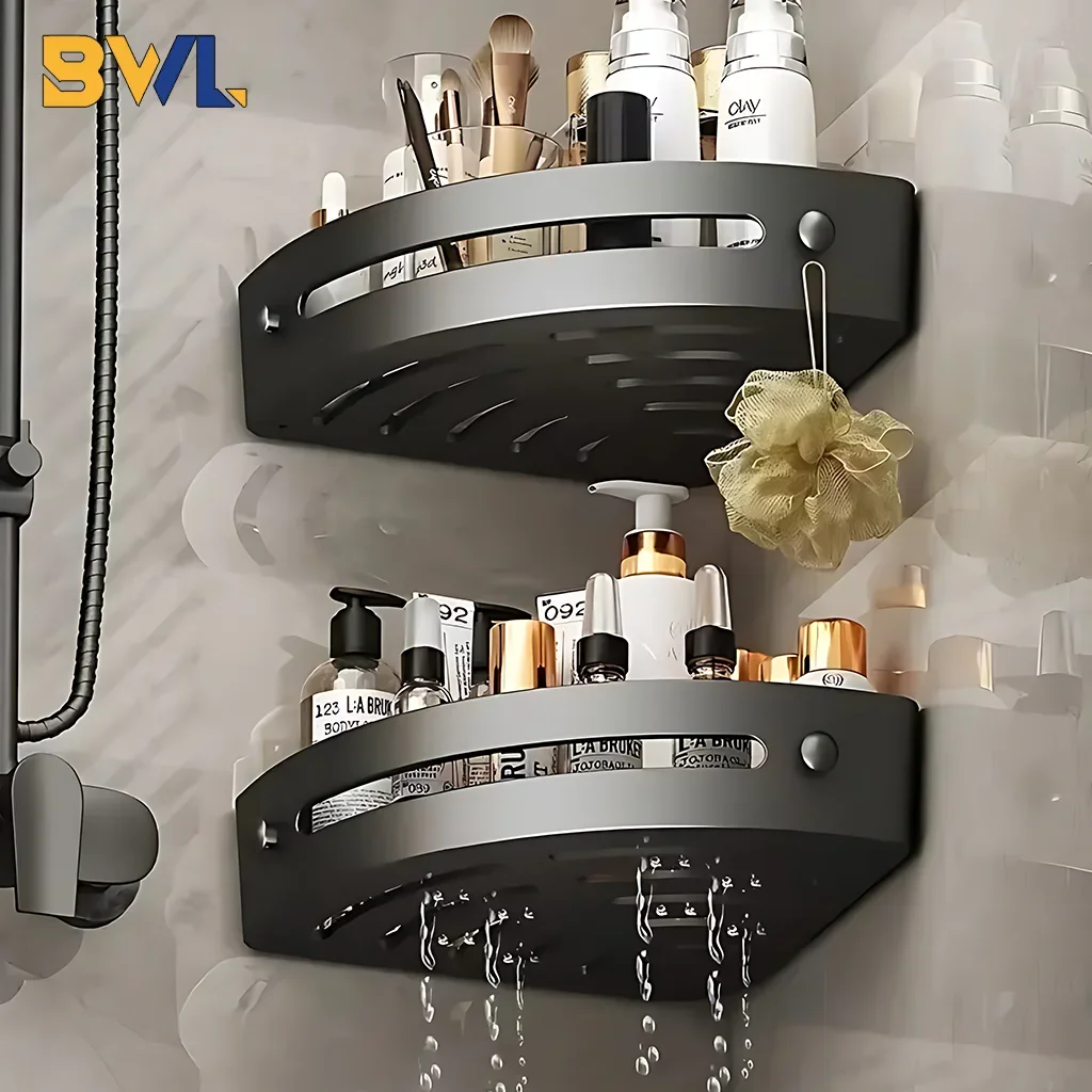 2PCS Bathroom Shelves Kitchen  Organizer Plastic Shampoo Rack Shower Shelf Bathroom Accessories No Drill Shelf Corner shelves