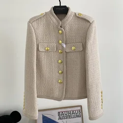 Giacche in tweed misto lana da donna, spalline retrò con piccole fragranze, giacca autunnale, cappotto da esterno, alta qualità, 50,2% lana, 2023