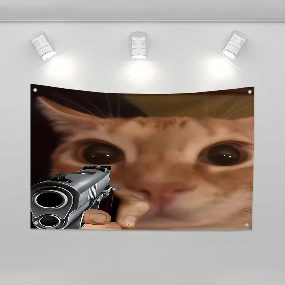 Funny Cat Garden Flag Banner - Indoor Outdoor Wall Decor Tapestry for Home Room Garage