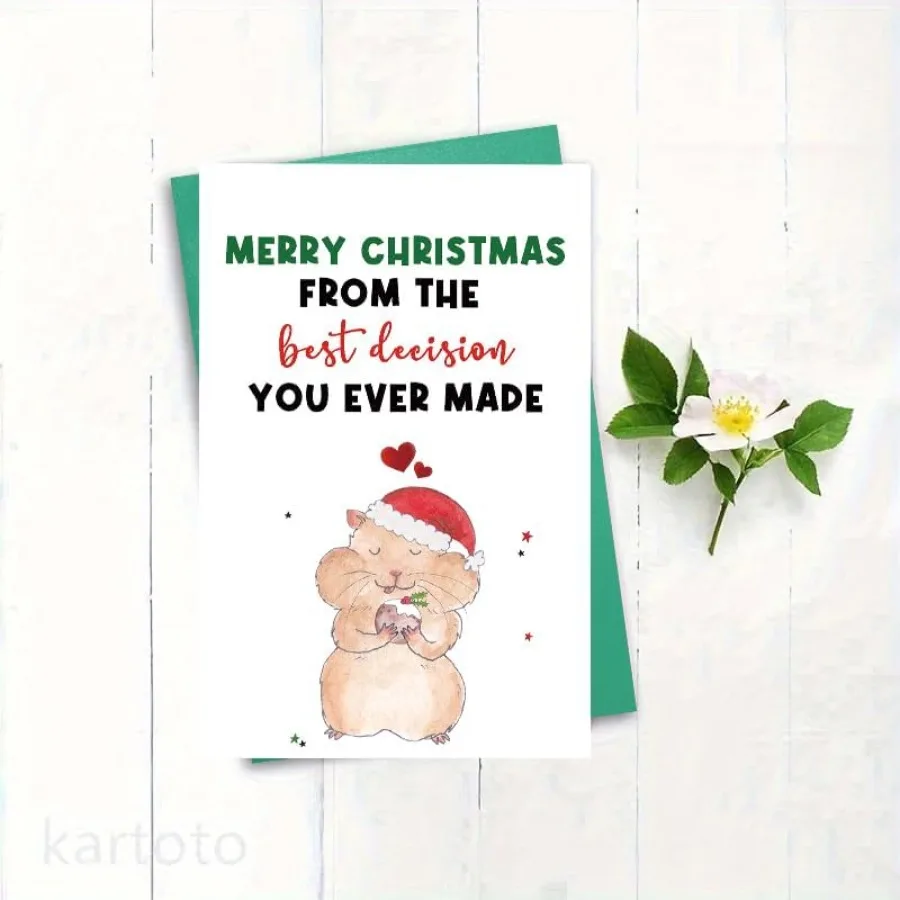 بطاقة تهنئة مضحكة لعيد الميلاد مع تصميم هامستر لطيف، بطاقة تهنئة لعطلة عيد الميلاد المجيد للأصدقاء والعائلة #4