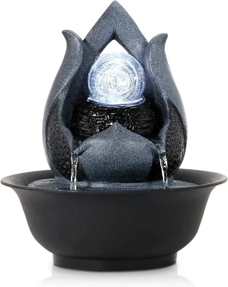 

Indoor Water Fountain Tabletop Fountains with LED Rolling Ball Feng Shui Zen Meditation Desktop Waterfall Fountain for Home