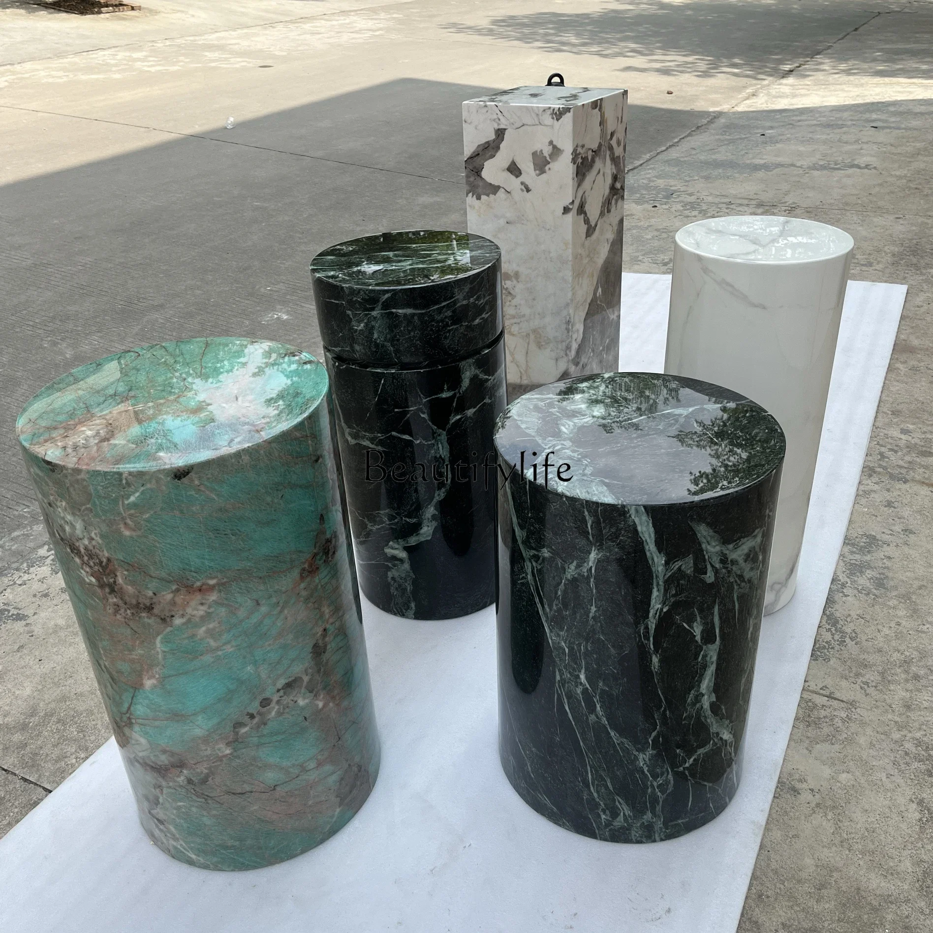 

ls 27Marble cylindrical ornament base entrance entrance display stand stone pier living room stone column round pier