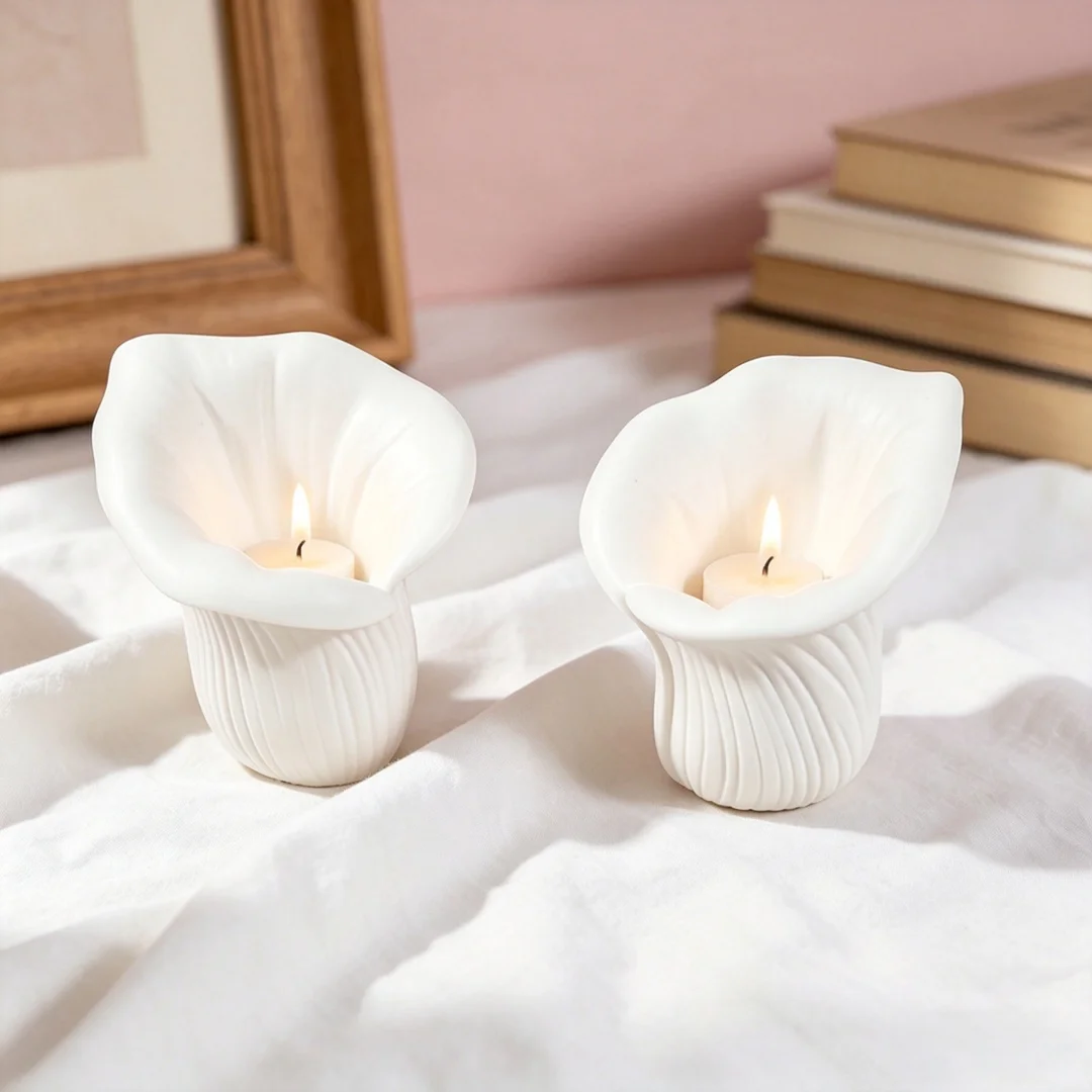 

3D Flower Candle Holder Gypsum Silicone Mold DIY Cement Floral Flower-Shaped Storage Home Decor Easy Demold Reusable