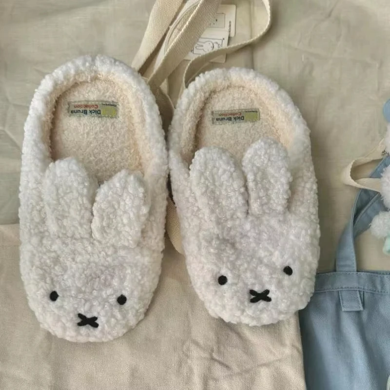 Nuove pantofole in cotone Kawaii Anime Cartoon Miffy Rabbit Simpatiche pantofole con fondo morbido in peluche caldo per interni autunno inverno per regalo per ragazze