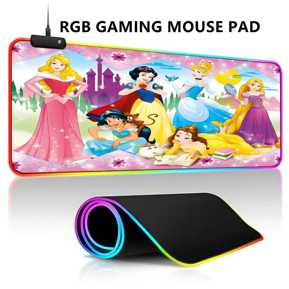 Disney Princess Mouse Pad RGB LED Light Gaming Waterproof Large Gamer Mouse Carpet Big Mause Keyboard Pad PC Desk Play Mat with