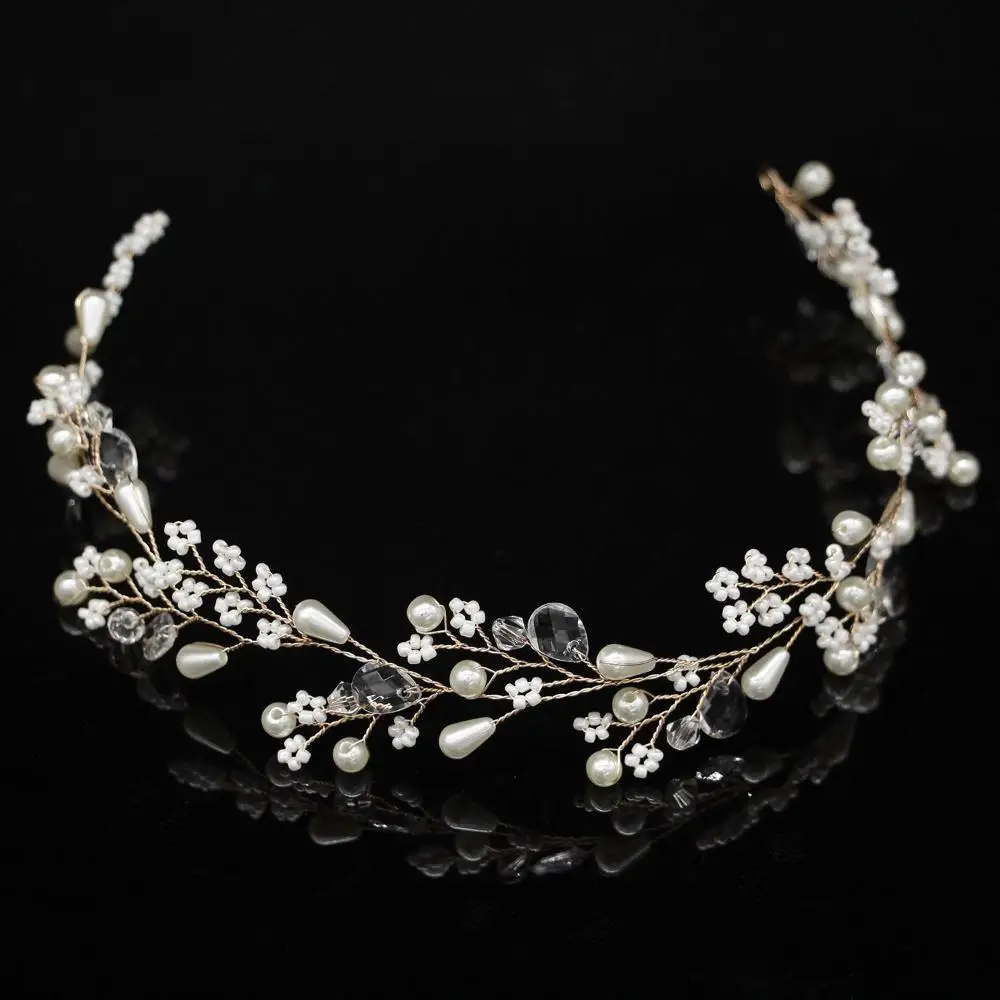 Bride Crystal Headband Wedding Hair Accessories Pearl Leaf Hair Jewelry Bridal Hair Vine Rhinestone Hair Ornaments Women Tiara