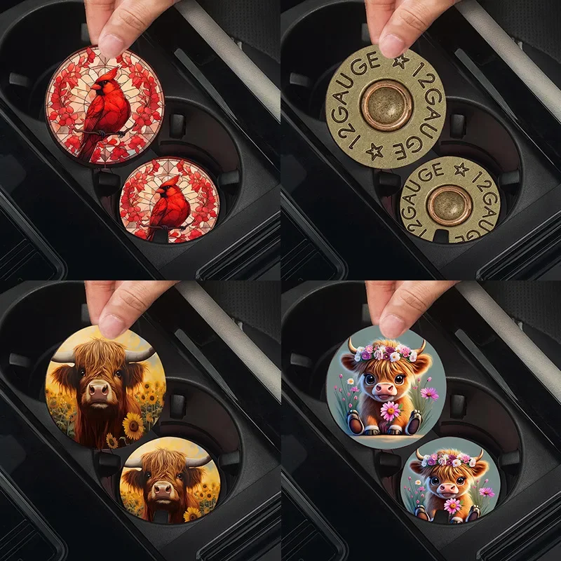 

1 Pair Car Coasters Exquisite Printing Coasters 7 * 7CM Car Cup Holder Mat Heat Insulation Mat Car Decoration Supplies