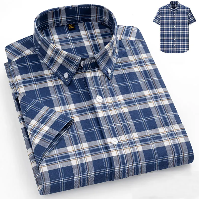 11XL, 10XL, 9XL oversized short-sleeved Oxford fabric checkered men's shirts, 100% pure cotton summer new style business casual