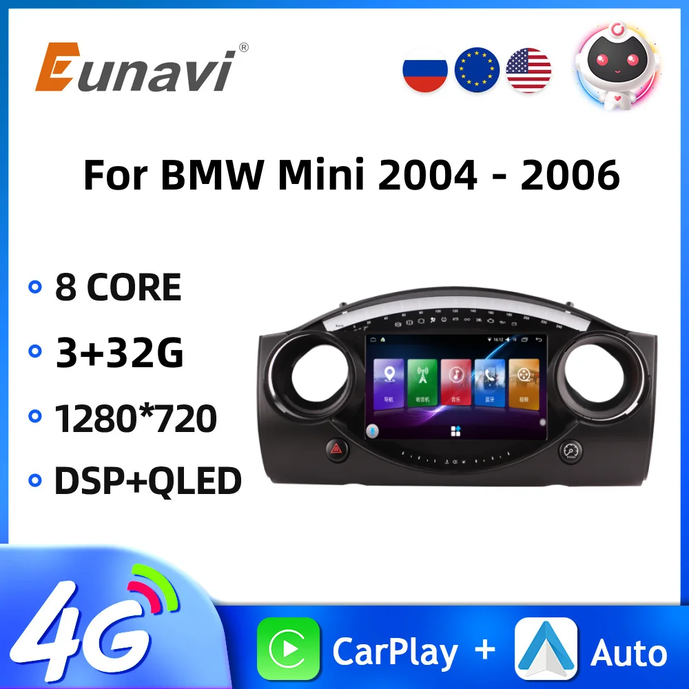 

Автомагнитола для BMW Mini Cooper S R53 2004 - 2006 Android 10,0, мультимедийный видеоплеер, автомобильный стерео GPS-навигатор Carplay 3 + 32 ГБ