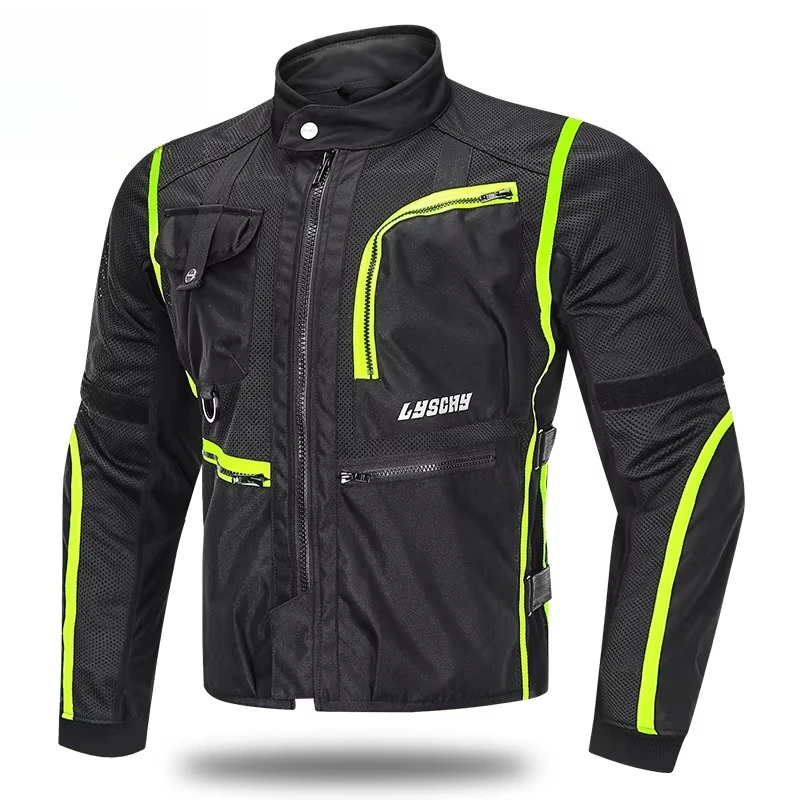 LYSCHY Motorcycle Summer Protective Jacket Men Breathable Mesh Biker Jacket Moto Reflective Riding Clothing Motorbike Jacket