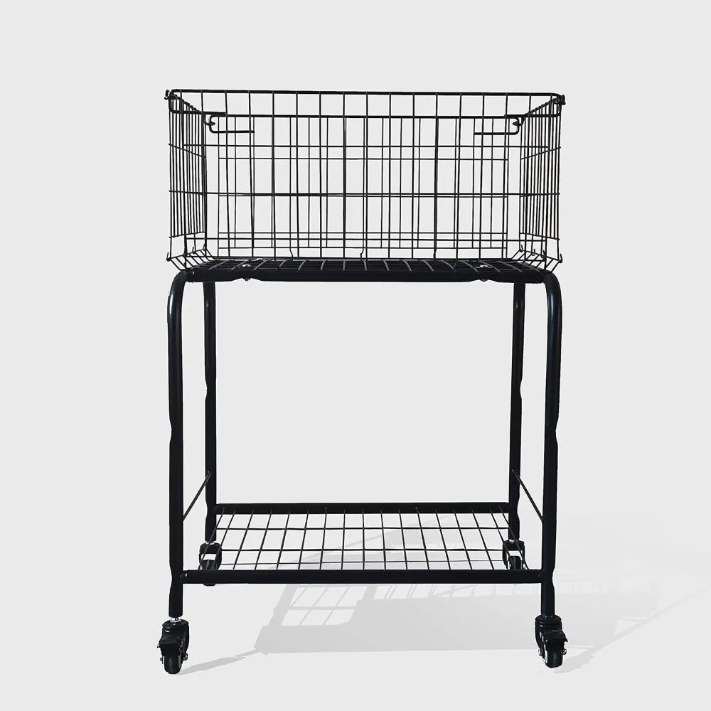 basket for garments storage, easy moved with wheels have brake, Laundry basket, white color，rolling basket (BLACK)