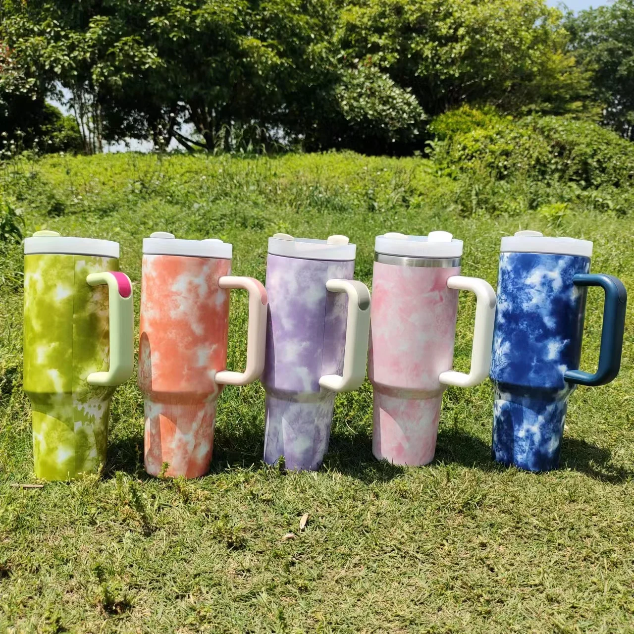 40oz Tie Dye Thermal Water Bottle with Handle Double Layer Stainl Steel Insulated Cups Bottle Coffee Cup Travel Portable Car Cup