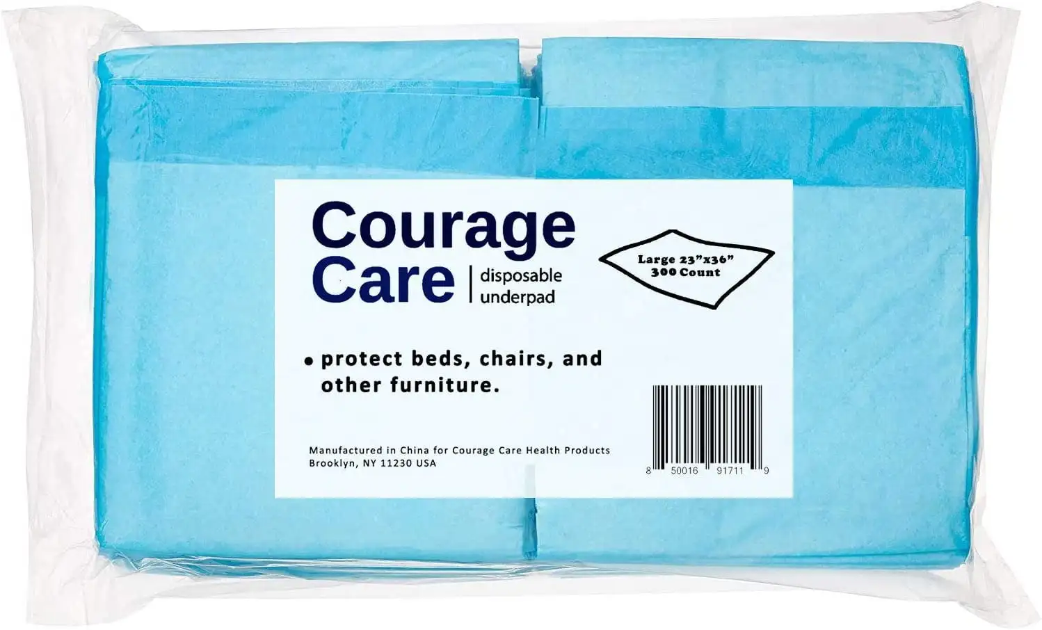 

Courage Care XXL Absorbent Bed Pads, Human Grade with Leak-Proof Quick-Dry Design, 23 in X 36 In, Blue, 300 Count