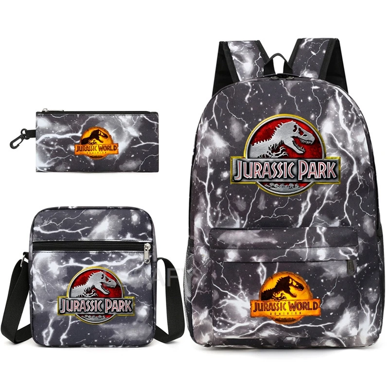 New Jurassic Park Dinosaur World 3Pcs Backpack Sets For Boy Girl Kids School Book Bags Travel Backpack Shoulder Bag Pen Bag