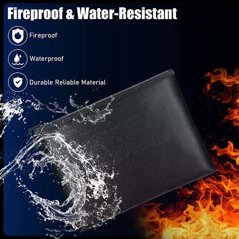 Fireproof Document Bag Waterproof Money Bags Fire Safe Storage Pouch With Zipper Cash File Envelope Holder For Home Office