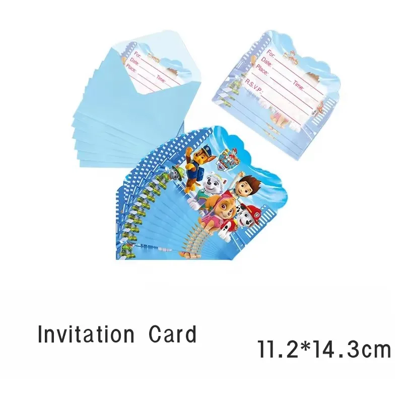 Cartes d'invitation Paw Patrol, fournitures de décoration de fête d'anniversaire, cartes en papier rigourde type page unique, faveurs pour filles et garçons, 10 pièces