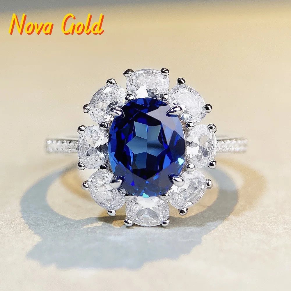 NovaGlod  Luxury Solid Platinum PT950  Flower Diamond Ring Women's Ring High-grade Sense Moissanite Full Diamond Ring