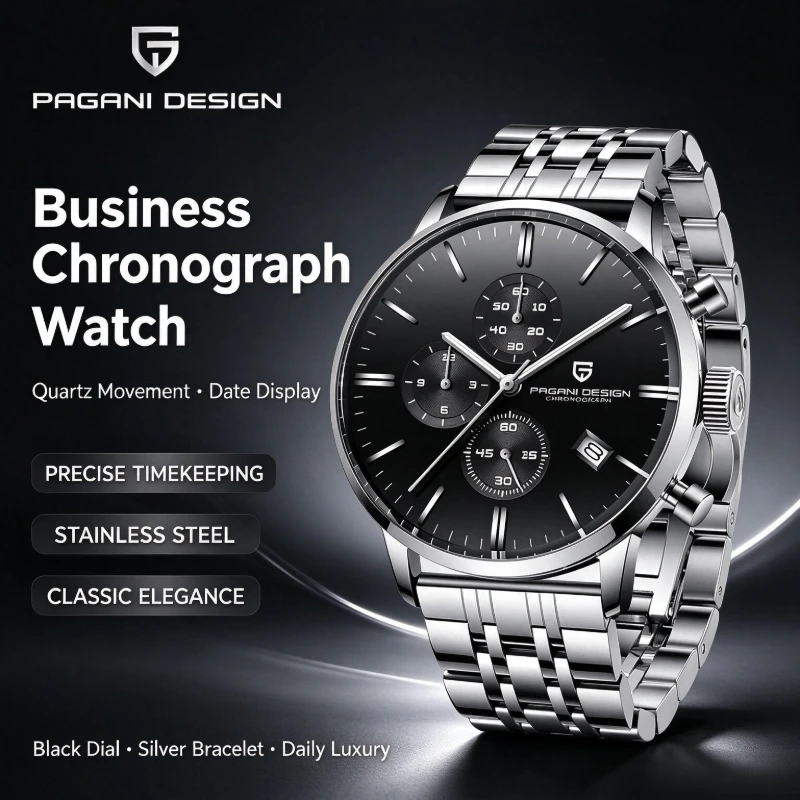 Pagani Design Men's Chronograph Watch Waterproof Multifunctional Business Sports Quartz Japan VK67 Movt Relogio Masculino