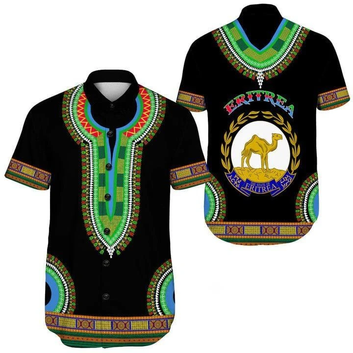 Africa Country Eritrea Map Flag Short Sleeve Shirts For Men Clothes Dashiki Blouses National Emblem Camel Hawaiian Lapel Blouse