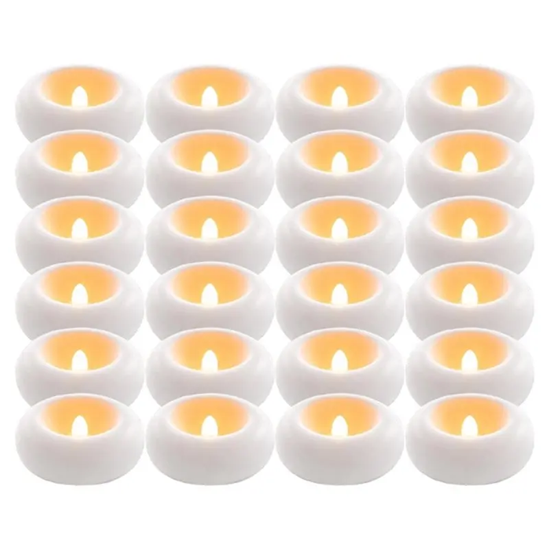 Battery Operated 6Mm Plastic Floating Candles 24 Pack Flameless Flickering Waterproof Led Tealights For Cylinder Vases
