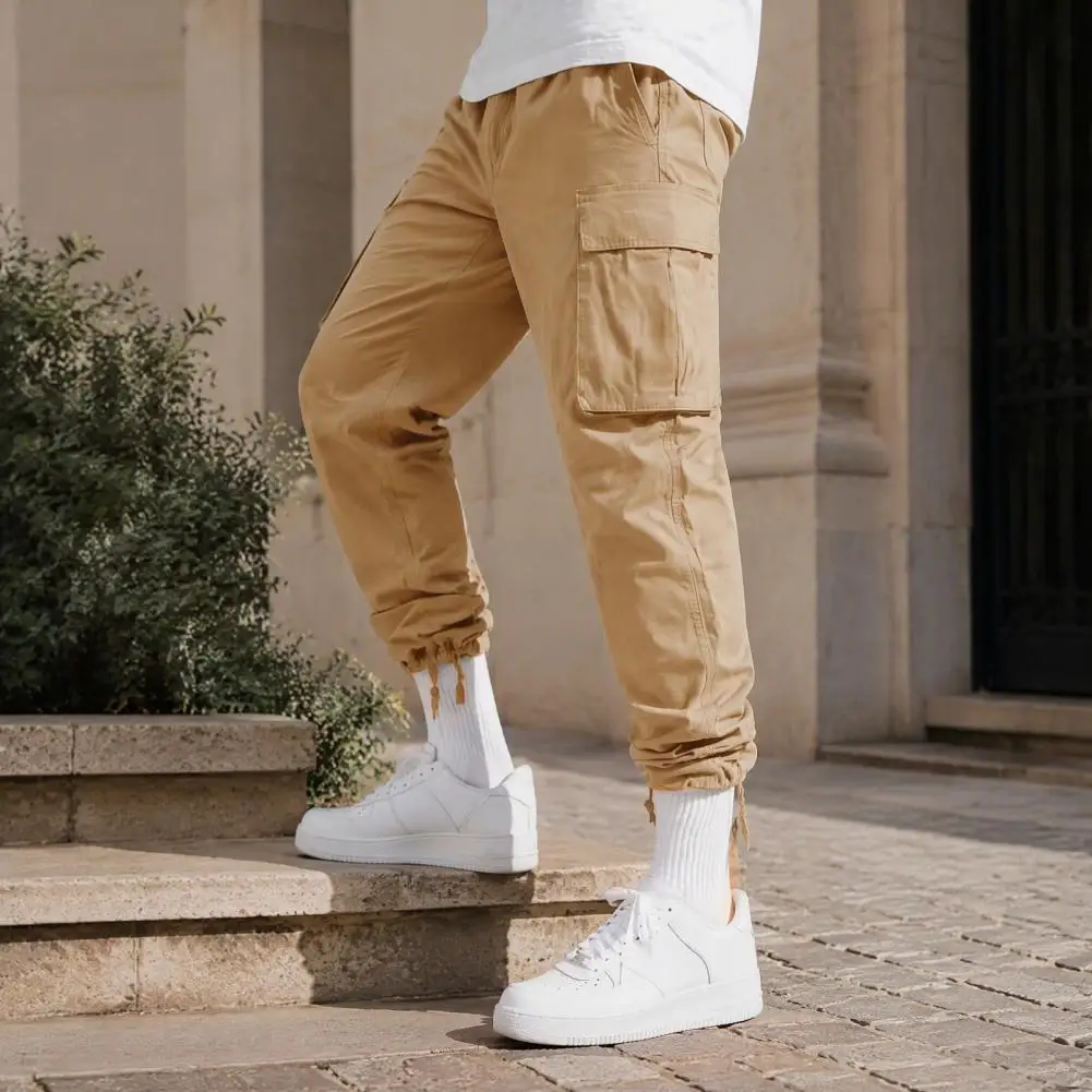 2026 Men Cargo Pants Multi-pocket Drawstring Mens Workwear Casual Pants European And American Drawstring Multi Pocket Long Pants