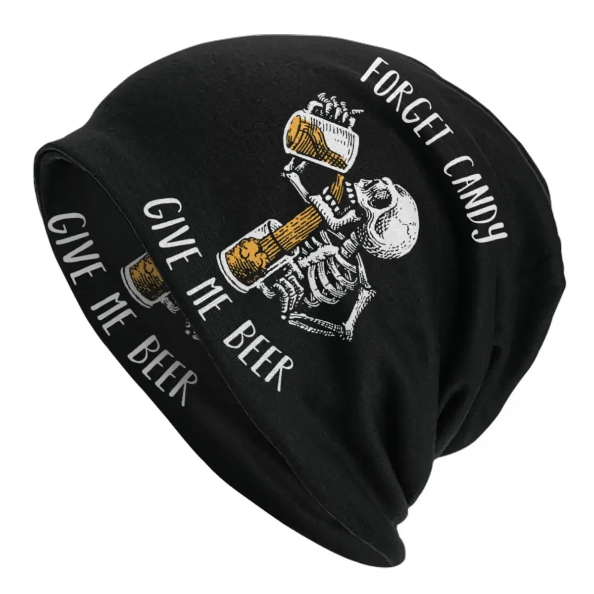 Forget Candy Give Me Beer Halloween Skeleton Skull Bonnet Hat Knitted Hat Men Women Cool Unisex Adult Warm Winter Beanies Cap