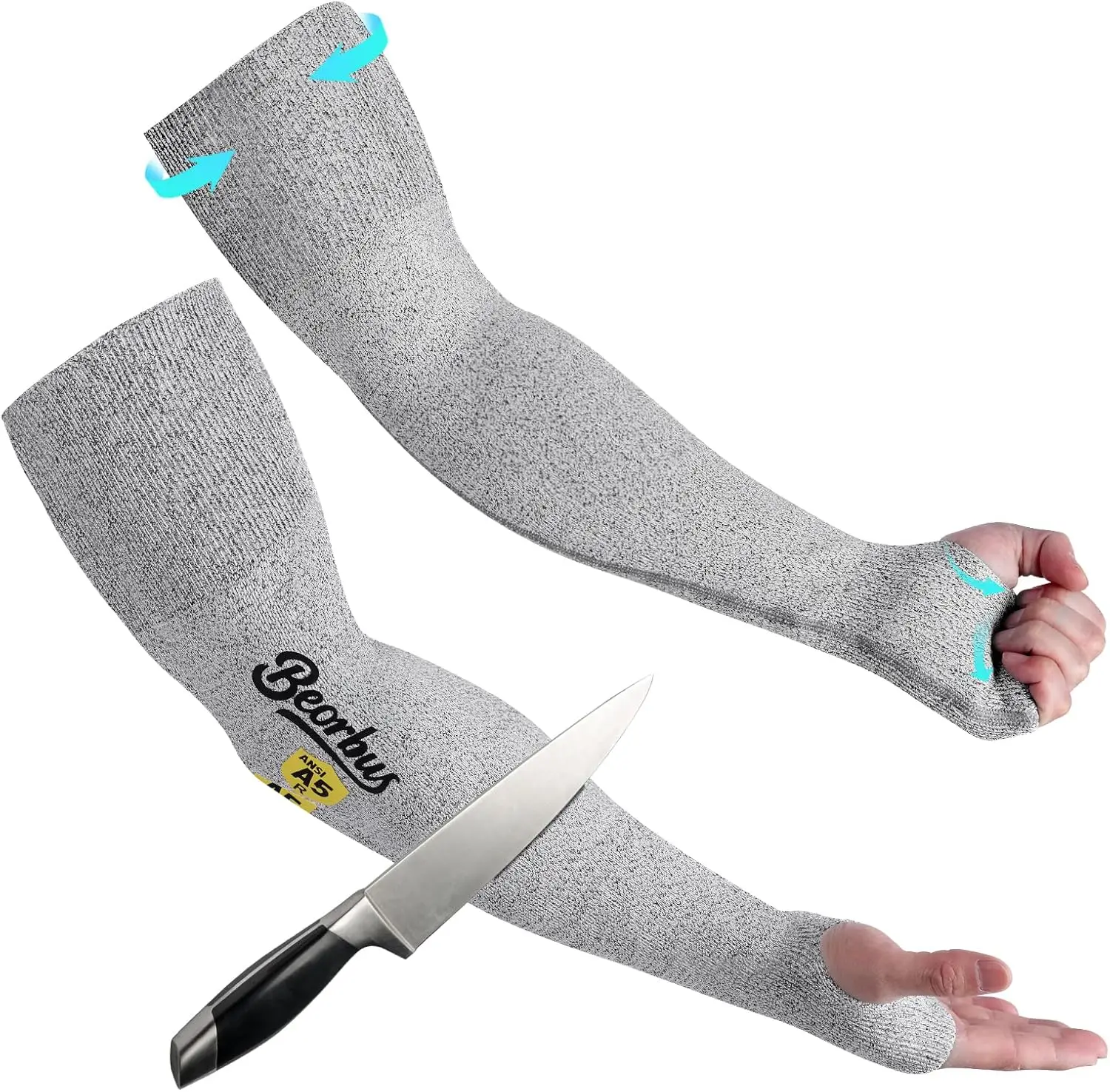 

ANSI A5 Cut Resistant Arm Sleeves, UV50+ Thumb Hole for Thin Skin & Bruising