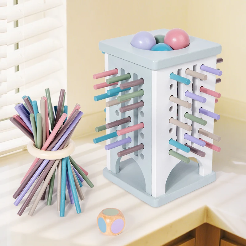 

Деревянная настольная игра Macaron Stick, взаимодействие родителей и детей, деревянные игрушки Монтессори, 4-сторонняя акриловая игра-цилиндр, игра для сбора палочек